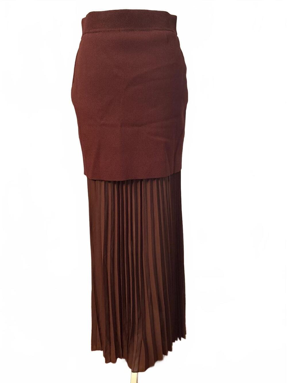RIVIR Brown knit pleated double skirt